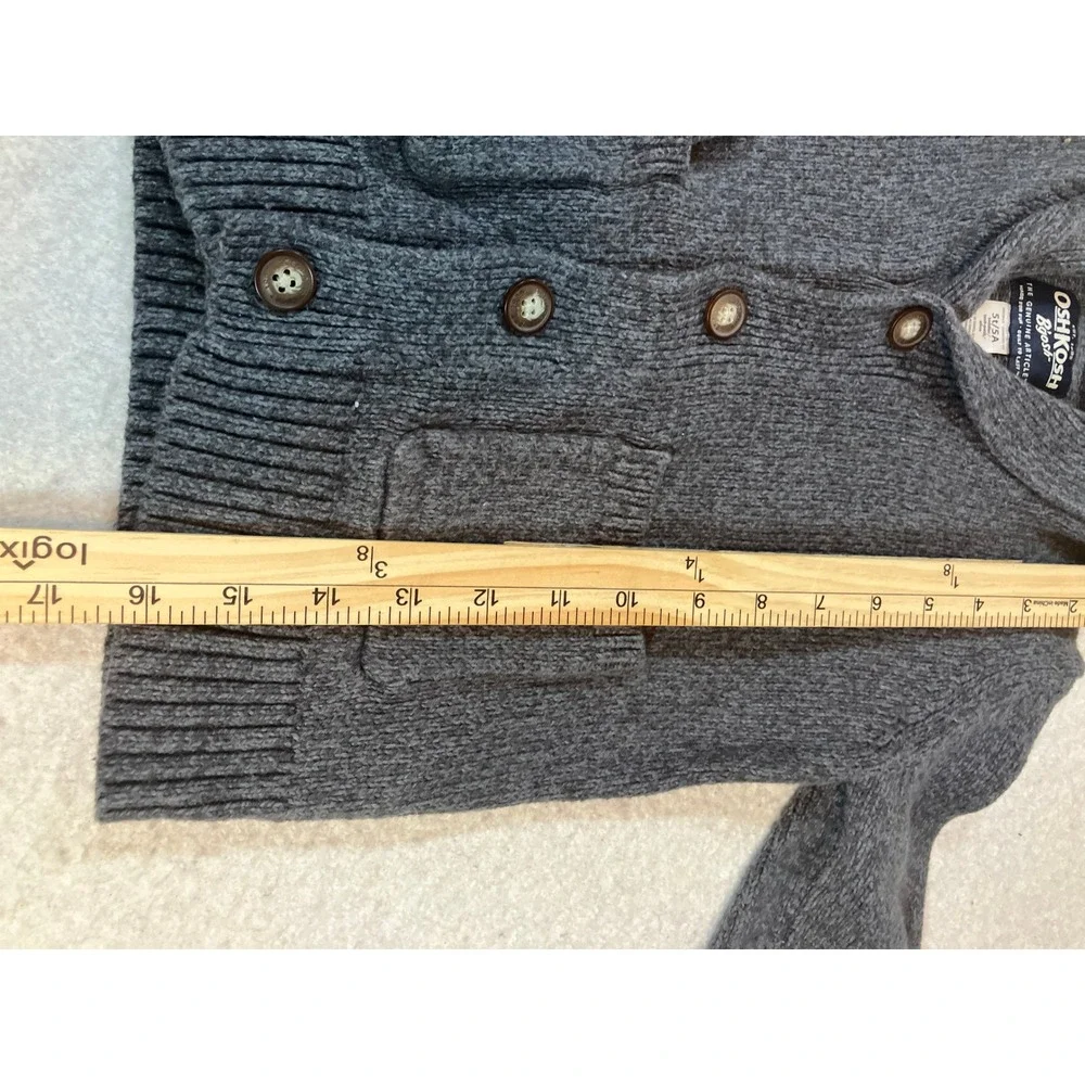 OshKosh Bgosh Boys Charcoal Gray Shawl Collar Button Front Cardigan 5T 5A
